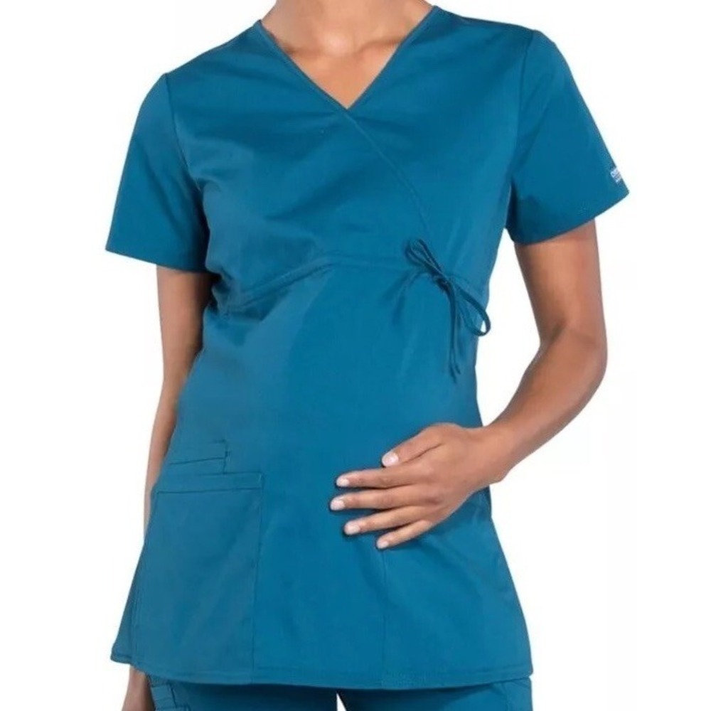 Cherokee Women's Maternity Scrub Top with 3 Pockets Mock Wrap WW685 XL